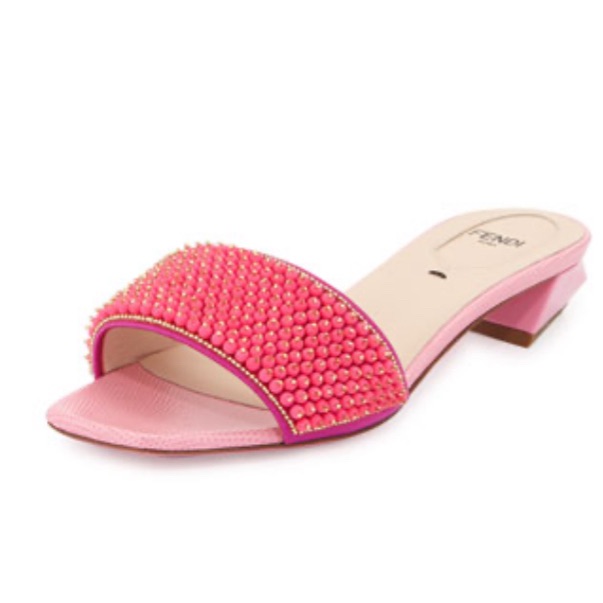 Fendi Fluorescent Pink Fantasia Beaded Evening Slide Sandal Size 9.5